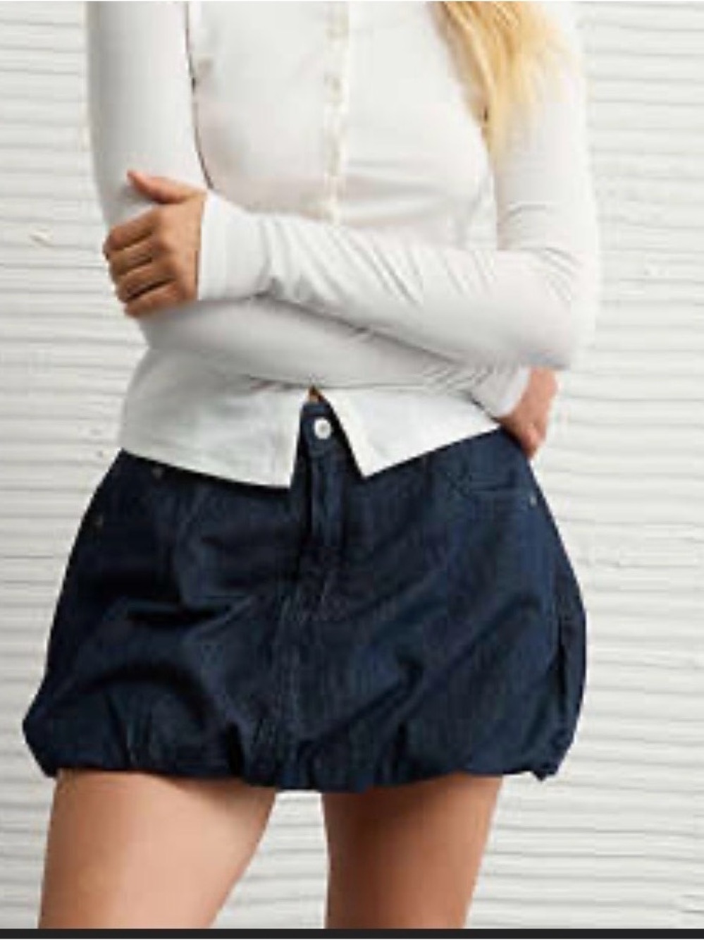 American Eagle Outfitters Navy Bubble Denim Mini Skirt